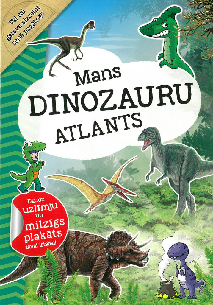 Mans dinozauru atlants. Daudz uzlīmju un milzīgs plakāts cena un informācija | Krāsojamās grāmatas | 220.lv