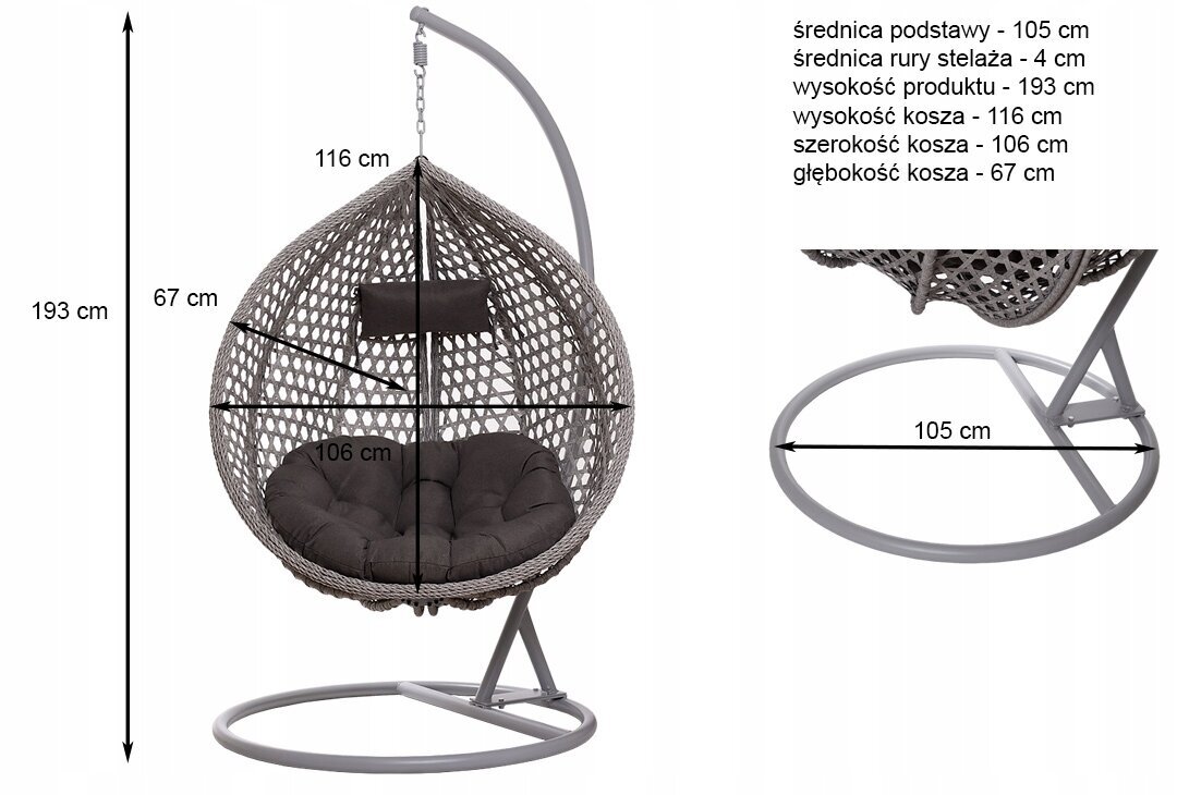 Lazur dārza krēsls, 106 cm 130 kg, pelēks cena un informācija | Dārza krēsli | 220.lv