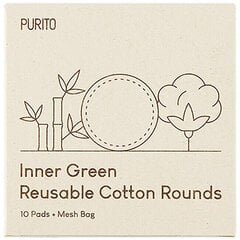 Atkārtoti lietojami vates diski Purito Inner Green Reusable Cotton Rounds, 10 gab. cena un informācija | Vates kociņi, mitrās salvetes | 220.lv