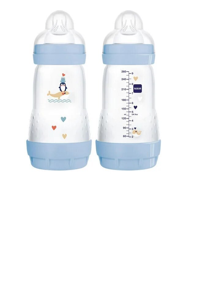 Pudelīte Mam Easy Start Anti-Colic blue/zila, 2+ mēn, 2 gab., 260 ml cena un informācija | Bērnu pudelītes un to aksesuāri | 220.lv