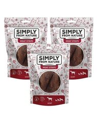 Simply From Nature Meat Strips ar kazas gaļu, 3x80 g cena un informācija | Gardumi suņiem | 220.lv