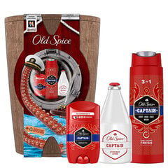 Ķermeņa kopšanas komplekts Old Spice Captain vīriešiem: dezodorants zīmulis, 50 ml + 3in1 dušas želeja sejai, ķermenim un matiem, 250 ml + serums pēc skūšanās, 100 ml + koka statīvs cena un informācija | Dušas želejas, eļļas | 220.lv