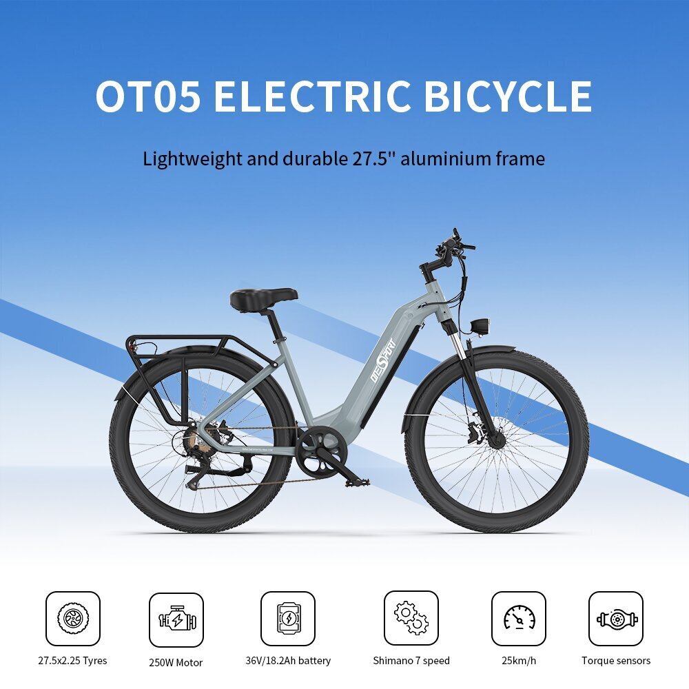 Elektriskais velosipēds OneSport OT05, 27,5", pelēks, 250W, 18,2Ah cena un informācija | Elektrovelosipēdi | 220.lv