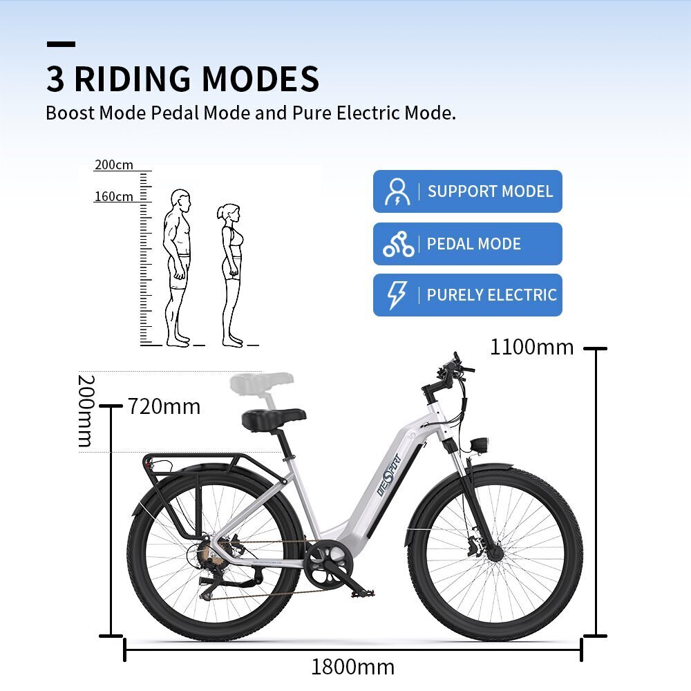 Elektriskais velosipēds OneSport OT05, 27,5", balts, 250W, 18,2Ah цена и информация | Elektrovelosipēdi | 220.lv