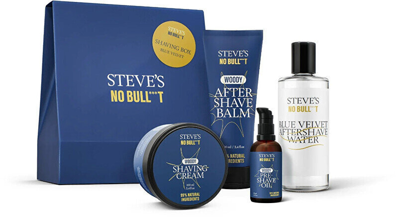 Skūšanās līdzekļu komplekts Steve's No Bull***t Shaving Box Blue Velvet vīriešiem: eļļa pirms skūšanās, 50 ml + skūšanās putas, 100 ml + balzams pēc skūšanās, serums pēc skūšanās Blue Velvet, 100 ml cena un informācija | Skūšanās piederumi, kosmētika | 220.lv