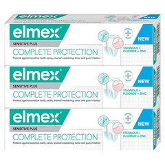 Набор зубной пасты для чувствительных зубов Elmex Sensitive Plus Complete Care, 3x75 мл цена и информация | Зубные щетки, пасты | 220.lv