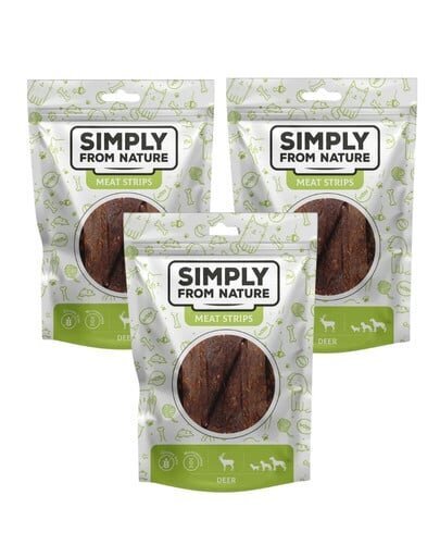 Simply From Nature Meat Strips ar brieža gaļu, 3x80 g cena un informācija | Gardumi suņiem | 220.lv