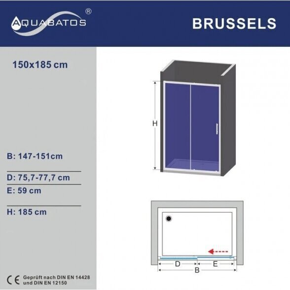 Dušas durvis AQUABATOS Brussels 150x185 cena un informācija | Dušas durvis, dušas sienas | 220.lv