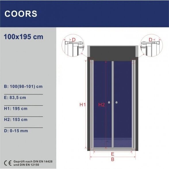 Dušas durvis AQUABATOS Coors 100x195 cena un informācija | Dušas durvis, dušas sienas | 220.lv