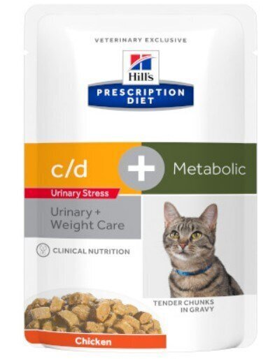 Hill's PD Feline Urinary stress + metabolism pieaugušiem kaķiem, ar vistu, 12x85 g цена и информация | Konservi kaķiem | 220.lv