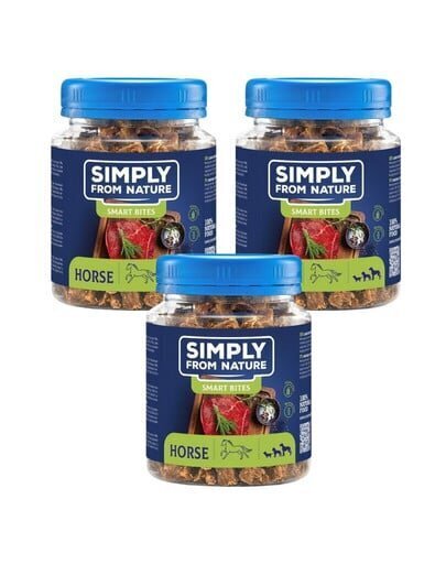 Simply From Nature Smart Bites ar zirga gaļu, 3x130 g cena un informācija | Gardumi suņiem | 220.lv