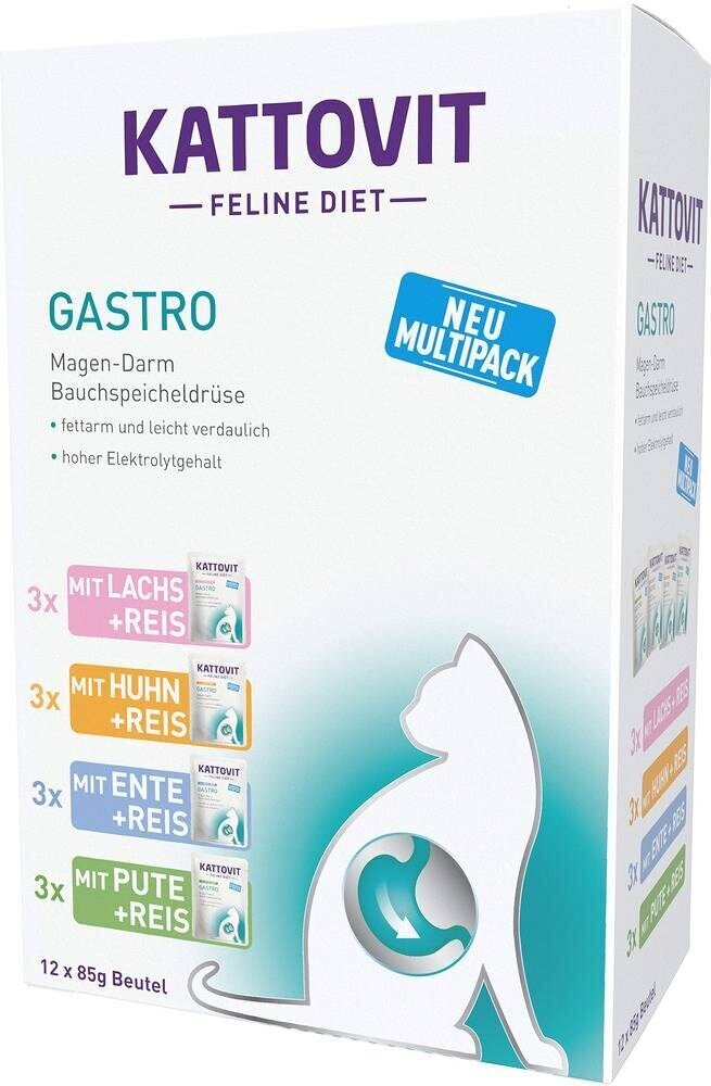 Kattovit Feline Diet Gastro komplekts pieaugušiem kaķiem, 12x85 g cena un informācija | Konservi kaķiem | 220.lv