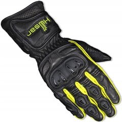 Мужские черно-желтые кожаные мотоциклетные перчатки Husar ZR Race цена и информация | Мото перчатки, защита | 220.lv