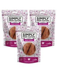 Simply From Nature Meat Strips с индейкой и кокосом, 3х80 г цена и информация | Лакомства для собак | 220.lv