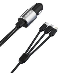 Автомобильное зарядное устройство USB, 3 в 1, Dudao, со встроенным кабелем Lightning USB-C micro USB, черный цена и информация | Автомобильные электропринадлежности 12V | 220.lv