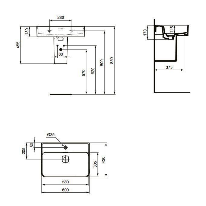 Vannas istabas skapītis ar izlietni Ideal Standard Adapto 57 цена и информация | Vannas istabas skapīši | 220.lv