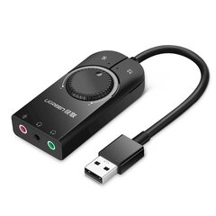 Внешний USB-адаптер звуковой карты, 3,5 мм мини-джек с регулятором громкости, 15 см, черный цена и информация | Адаптеры и USB разветвители | 220.lv