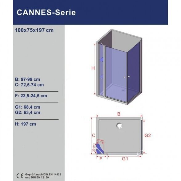 Dušas kabīne AQUABATOS Cannes 100x75x197 cena un informācija | Dušas kabīnes | 220.lv