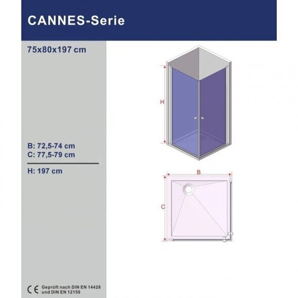 Dušas kabīne AQUABATOS Cannes 75x80x197 cena un informācija | Dušas kabīnes | 220.lv