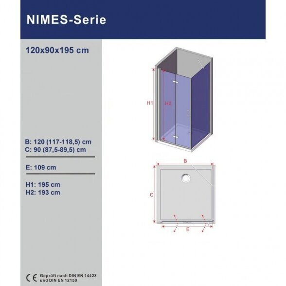 Dušas kabīne AQUABATOS Nimes ST 120x90x195 цена и информация | Dušas kabīnes | 220.lv