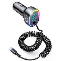 Ātrs auto lādētājs, 4in1, Joyroom, PD QC AFC FCP, 60 W, USB-C kabelis 1,6 m, melns cena un informācija | Auto 12V el. piederumi | 220.lv