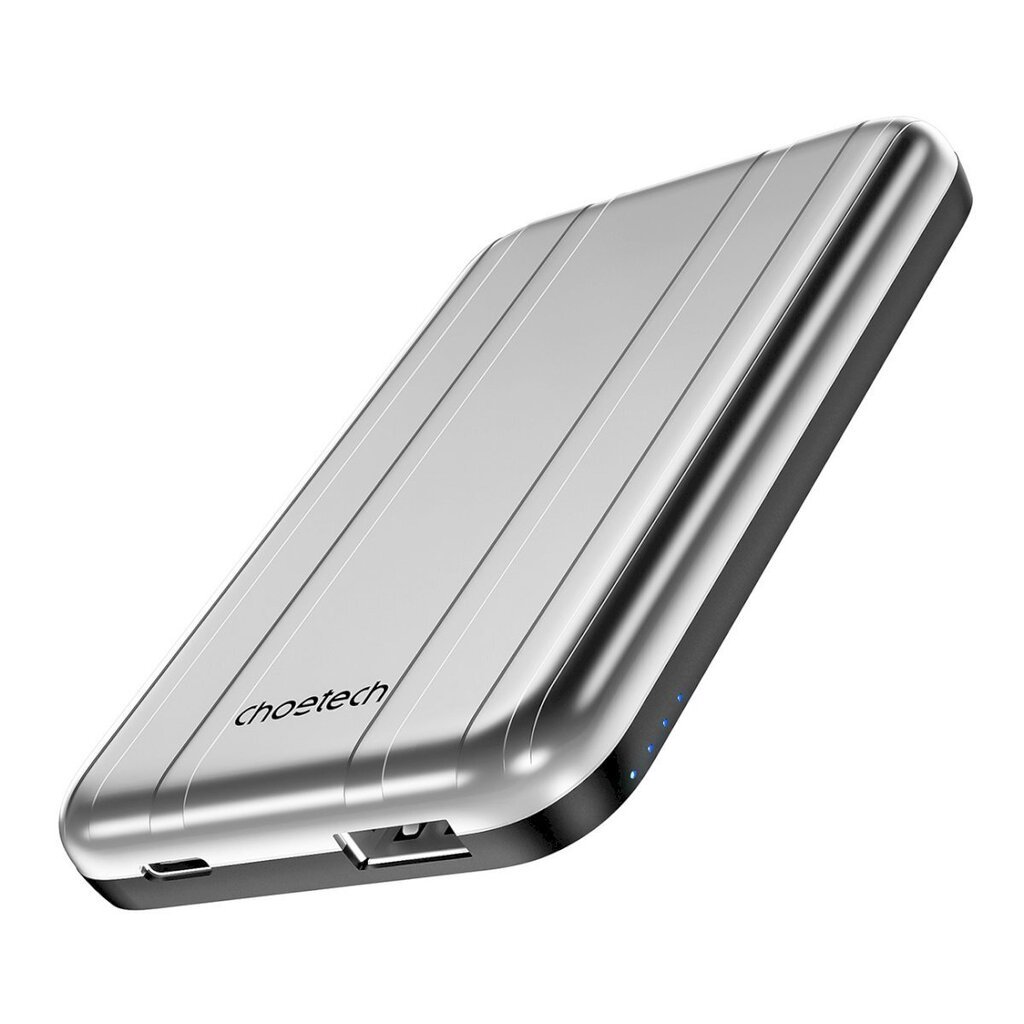 Внешний аккумулятор («Power bank») Маленький индуктивный аккумулятор,  Choetech B6551, 5000 мАч., USB-A USB-C, серебристый цена | 220.lv