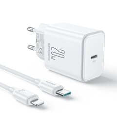 Мини-зарядное устройство сетевое, Joyroom JR-TCF061, с кабелем iPhone Lightning, USB-C, 20 Вт., PD, белый цена и информация | Зарядные устройства для телефонов | 220.lv