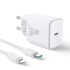 Сетевое зарядное устройство, Joyroom JR-TCF061, USB-C PD 20 Вт, кабель USB-C, белый цена и информация | Зарядные устройства для телефонов | 220.lv