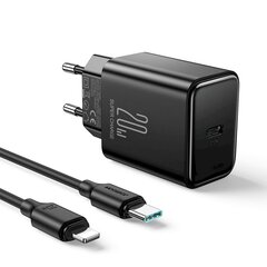 Сетевое зарядное устройство с кабелем, Joyroom JR-TCF061, USB-C, 20 Вт., PD, черный цена и информация | Зарядные устройства для телефонов | 220.lv