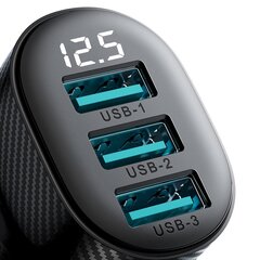 Автомобильное зарядное устройство с дисплеем, Joyroom JR-CCD031, 3,4 А., 3x USB-A., черный цена и информация | Зарядные устройства для телефонов | 220.lv