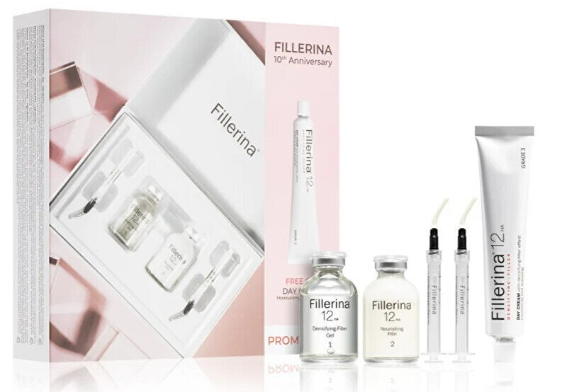 Sejas kopšanas komplekts Fillerina Densifying Filler Grade 3 sievietēm: dienas krēms 12 HA, 50 ml + nostiprinošs sejas serums, 2x30 ml cena un informācija | Sejas krēmi | 220.lv