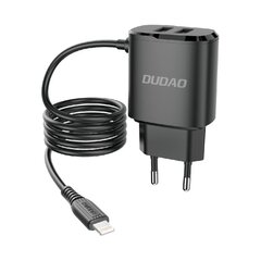 Сетевое зарядное устройство со встроенным кабелем, Dudao A2Pro1, 2x USB для iPhone Lightning, 12 Вт, черный цена и информация | Зарядные устройства для телефонов | 220.lv