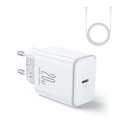 Сетевое зарядное устройство, Joyroom JR-TCF061, USB-C PD 20 Вт, кабель USB-C, белый цена и информация | Зарядные устройства для телефонов | 220.lv