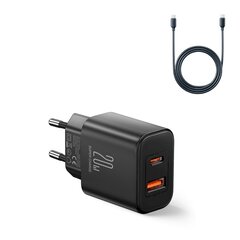 Сетевое зарядное устройство, Joyroom JR-TCF051, USB-A, USB-C, PD 20 Вт., кабель USB-C, черный цена и информация | Зарядные устройства для телефонов | 220.lv