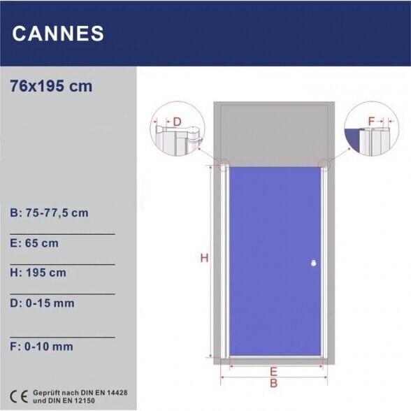 Dušas durvis Aquabatos Cannes 76x195 cena un informācija | Dušas durvis, dušas sienas | 220.lv