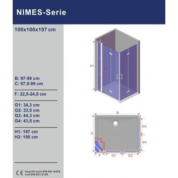 Dušas kabīne Aquabatos Nimes 100x100x197 cena un informācija | Dušas kabīnes | 220.lv