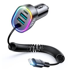 Быстрое автомобильное зарядное устройство, 4 в 1, Joyroom, с кабелем Lightning 1,6 м, USB-C, PD 2x USB QC3, 57 Вт, черный цена и информация | Автомобильные электропринадлежности 12V | 220.lv