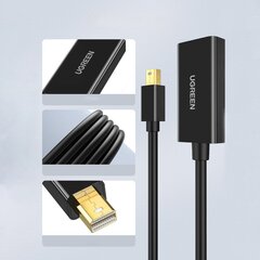 Кабель-переходник, Ugreen MD1121, mini DP DisplayPort, HDMI 4K, черный цена и информация | Адаптеры и USB разветвители | 220.lv