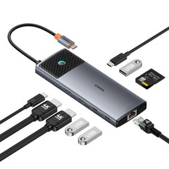 Переходник HUB, 10 в 1, Baseus B00061800813-011, USB-C на HDMI / USB-A / USB-C / RJ45 / SD / TF / USB-C PD, серый цена и информация | Адаптеры и USB разветвители | 220.lv
