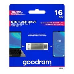 Флешка, Goodram, 16 Гб, USB 3.2, Gen 1 USB / USB-C, OTG, ODA3, серебристая цена и информация | USB накопители | 220.lv