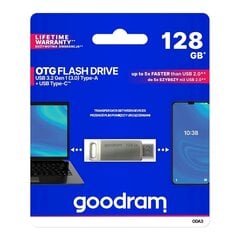 Флешка с двумя разъемами USB 3.2, USB-C OTG, 128 Гб., ODA3, серебристая цена и информация | USB накопители | 220.lv