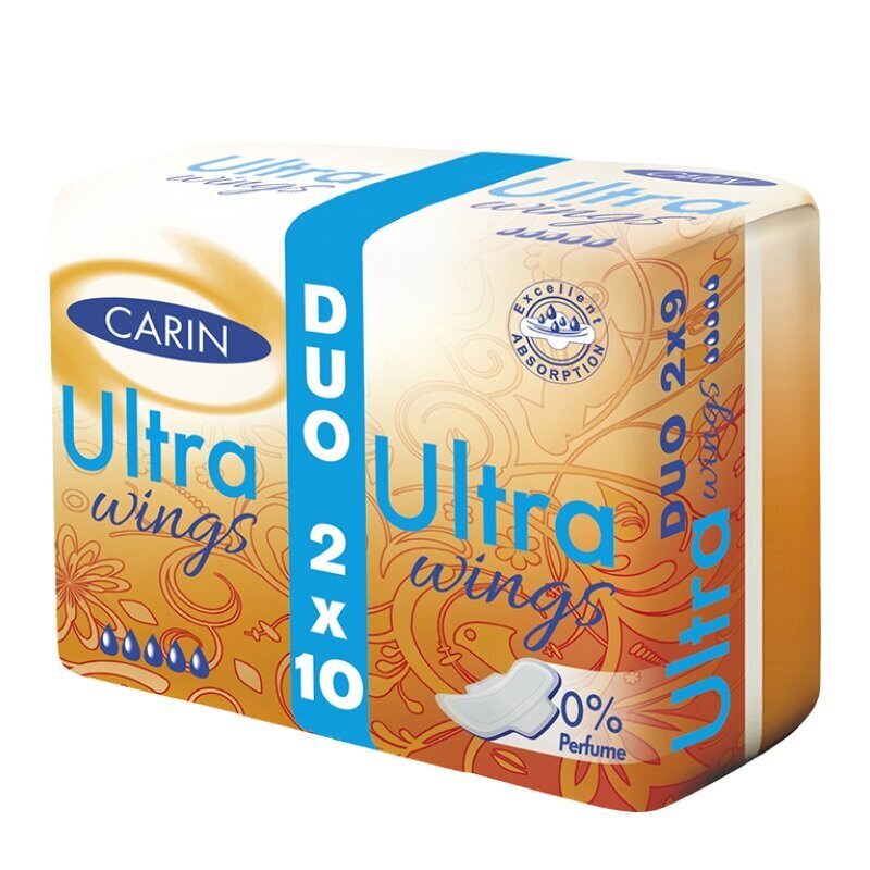 Higiēniskās paketes Carin Ultra Wings, 2 x 10 gab. цена и информация | Tamponi, higiēniskās paketes, ieliktnīši | 220.lv