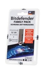 Bitdefender family pack uz 1 gadu + 32 gb pendrive cena un informācija | Antivīrusa programmatūras | 220.lv