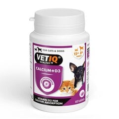Papildpiedeva kaķiem un suņiem Vetiq Kalcis + D3 uztura bagātinātājs, 60 gab. cena un informācija | Vitamīni, uztura bagātinātāji, pretparazītu līdzekļi kaķiem | 220.lv