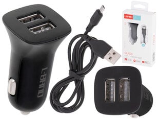Dubultais auto lādētājs, USB + micro, melns cena un informācija | Lādētāji un adapteri | 220.lv