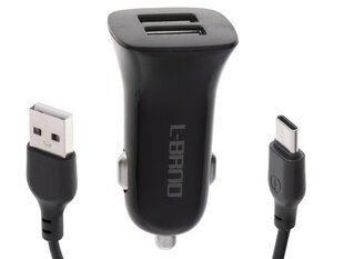 Dubultais auto lādētājs, USB + C tipa lādētājs, melns cena un informācija | Lādētāji un adapteri | 220.lv