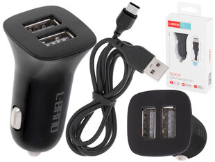Двойное автомобильное зарядное устройство, USB + зарядное устройство Type-C, черный цена и информация | Зарядные устройства для телефонов | 220.lv