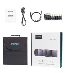 Saules lādētājs, saules baterija, salokāms, Choetech SC009-V21, 100 W., USB-C 2xUSB PD QC, melns cena un informācija | Saules paneļi, komponentes | 220.lv