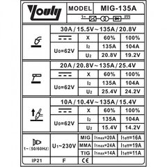 Многофункциональный инверторный сварочный полуавтомат Youli (IGBT) MIG/MAG/MMA/TIG цена и информация | Сварочные аппараты, паяльники | 220.lv