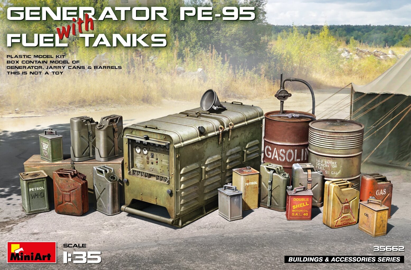 Līmējošais modelis MiniArt 35662 Generator PE-95 with Fuel Tanks 1/35 cena un informācija | Līmējamie modeļi | 220.lv